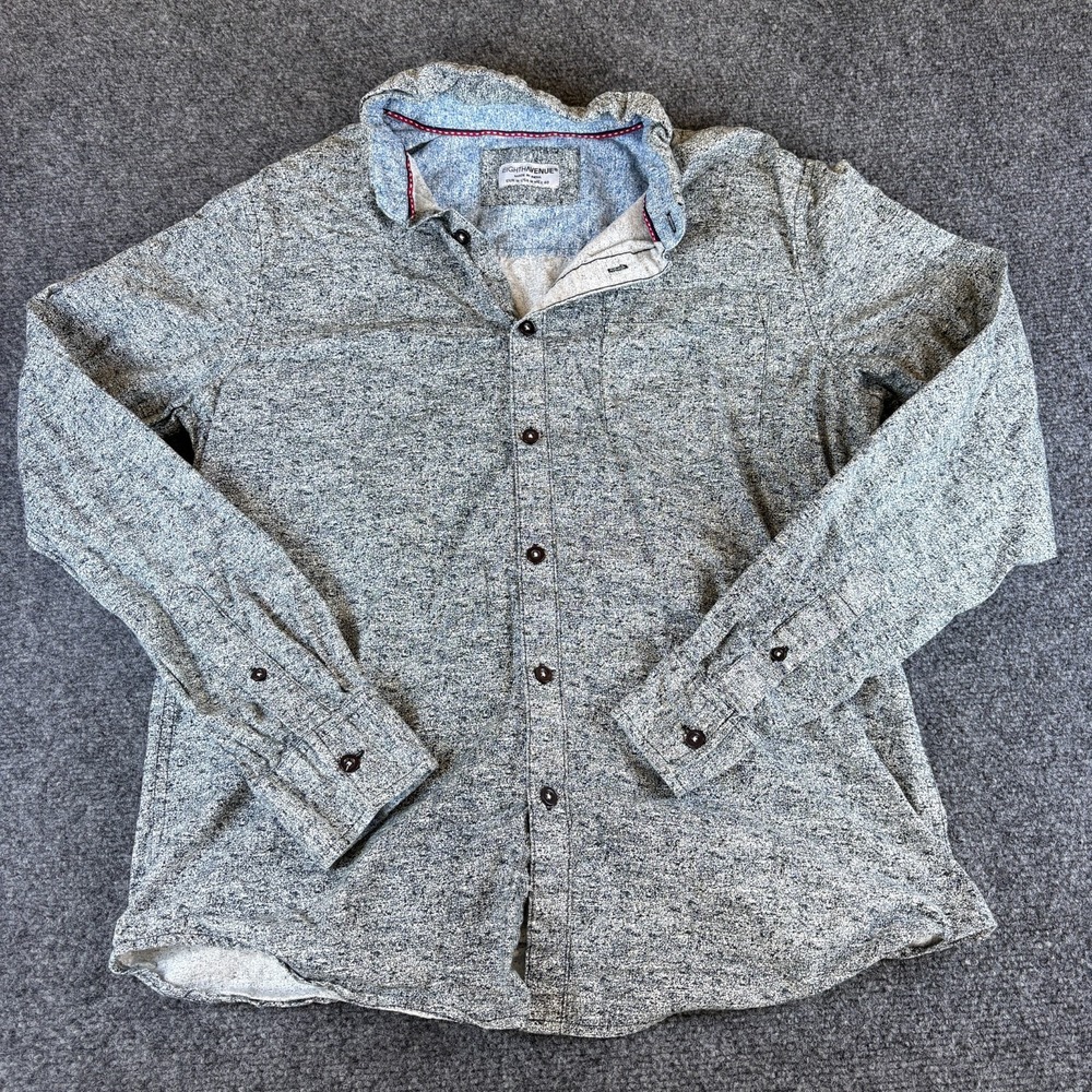 Eighth Avenue Shirt Mens Medium Gray Marled Cotton Pocket Long Sleeve Button Up